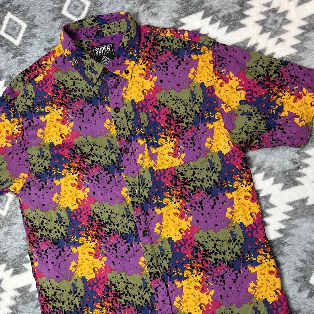 Super Massive Shirt Mens M Abstract Splatter Rayon Short Slv Dan Flashes